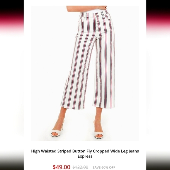 Express Denim - Express Women's High Waisted Striped Button Fly Cropped Wide Leg Jeans Stretch